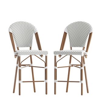 Flash Furniture 2 Pack All-Weather Commercial Paris Stools with Rattan Print Frame