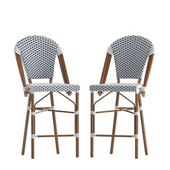 Flash Furniture 2 Pack All-Weather Commercial Paris Stools with Rattan Print Frame