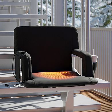 Flash Furniture Extra Wide Foldable Reclining Heated Stadium Chair with Backpack Straps