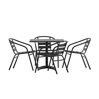 Flash Furniture 31.5" Square Aluminum Indoor-Outdoor Table Set with 4 Slat Back Chairs