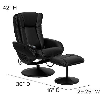 Flash Furniture LeatherSoft Massaging Multi-Position Recliner w/Side Pocket &Ottoman