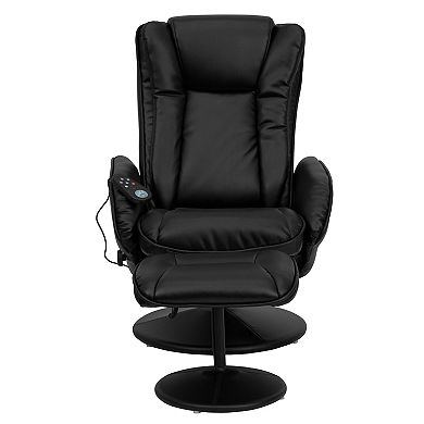 Flash Furniture LeatherSoft Massaging Multi-Position Recliner w/Side Pocket &Ottoman
