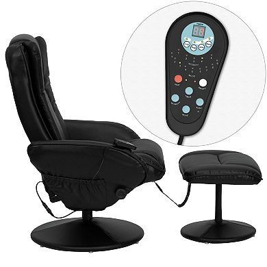 Flash Furniture LeatherSoft Massaging Multi-Position Recliner w/Side Pocket &Ottoman