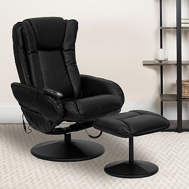 Flash Furniture LeatherSoft Massaging Multi-Position Recliner w/Side Pocket &Ottoman