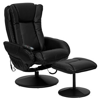 Flash Furniture LeatherSoft Massaging Multi-Position Recliner w/Side Pocket &Ottoman
