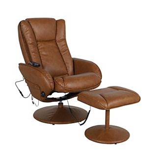 Flash Furniture LeatherSoft Massaging Multi-Position Recliner w/Side Pocket &Ottoman
