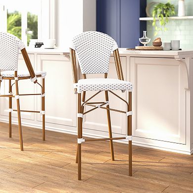 Flash Furniture 2 Pack All-Weather Commercial Paris Stools with Rattan Print Frame