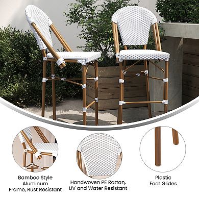 Flash Furniture 2 Pack All-Weather Commercial Paris Stools with Rattan Print Frame