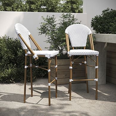 Flash Furniture 2 Pack All-Weather Commercial Paris Stools with Rattan Print Frame