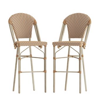 Flash Furniture 2 Pack All-Weather Commercial Paris Stools with Rattan Print Frame
