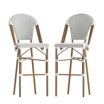 Flash Furniture 2 Pack All-Weather Commercial Paris Stools with Rattan Print Frame