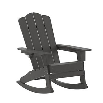 Flash Furniture Commercial All-Weather Rocking Adirondack Chair with Swiveling Cupholder