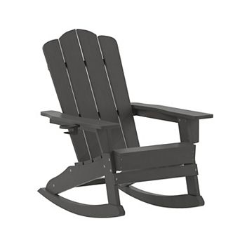 Flash Furniture Commercial All-Weather Rocking Adirondack Chair with Swiveling Cupholder