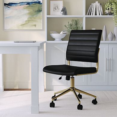 Martha Stewart Ribbed Upholstered Armless Swivel Home Office Chair