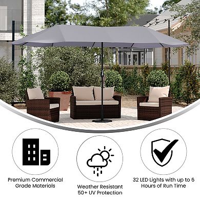 Flash Furniture Commercial 15 FT Triple Head Patio Umbrella with Crank and Easy Lift Function