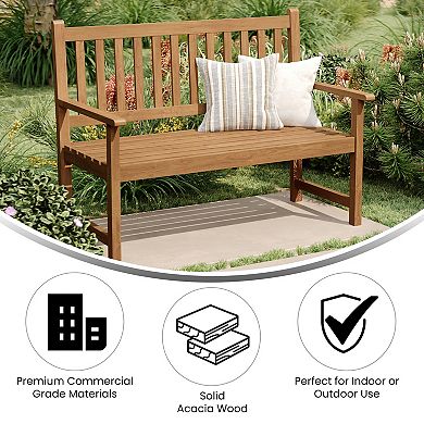 Flash Furniture Commercial Indoor/Outdoor 2-Person Patio Acacia Wood Bench Loveseat