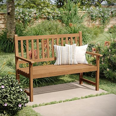 Flash Furniture Commercial Indoor/Outdoor 2-Person Patio Acacia Wood Bench Loveseat