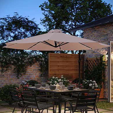Flash Furniture Commercial 10 FT Solar LED Light Cantilever Umbrella with Crank and Tilt-Tan