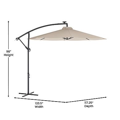 Flash Furniture Commercial 10 FT Solar LED Light Cantilever Umbrella with Crank and Tilt-Tan