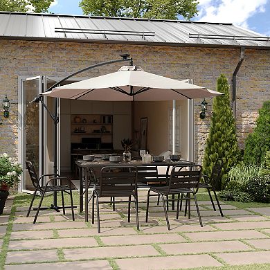 Flash Furniture Commercial 10 FT Solar LED Light Cantilever Umbrella with Crank and Tilt-Tan