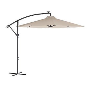 Flash Furniture Commercial 10 FT Solar LED Light Cantilever Umbrella with Crank and Tilt-Tan