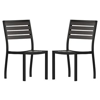 Flash Furniture 2 Pack Outdoor Faux Teak Side Chair with Poly Slats - Teak Patio Chair