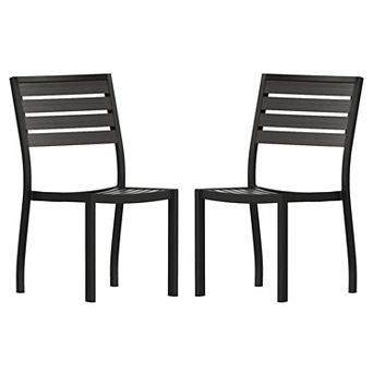 Flash Furniture 2 Pack Outdoor Faux Teak Side Chair with Poly Slats - Teak Patio Chair
