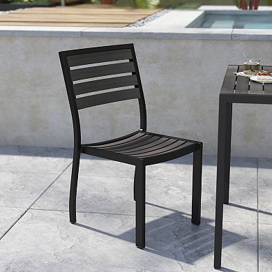 Flash Furniture 2 Pack Outdoor Faux Teak Side Chair with Poly Slats - Teak Patio Chair