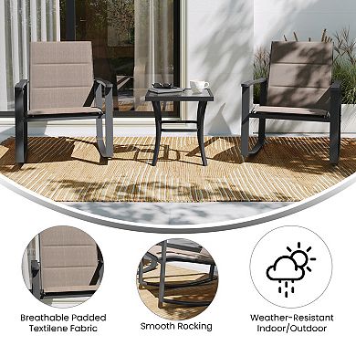 Flash Furniture 3 Piece All-Weather Rocking Chairs and Glass Top Table Bistro Set
