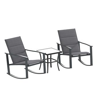 Flash Furniture 3 pc All-Weather Rocking Chairs and Glass Top Table Bistro Set