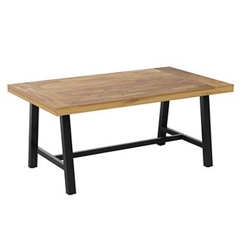 Flash Furniture All Weather Commercial Acacia Wood Top Patio Table with Metal Base
