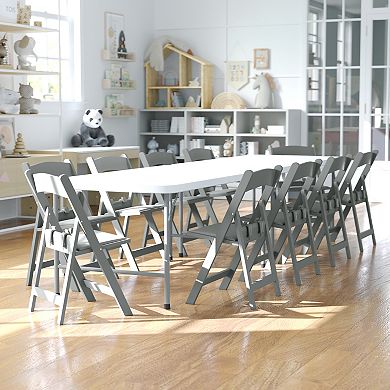 Flash Furniture Kids White Resin Folding Chair with White Vinyl Padded Seat