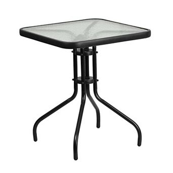 Flash Furniture 23.5" Square Tempered Glass Metal Table with Smooth Ripple Design Top