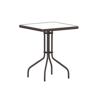 Flash Furniture 23.5" Square Tempered Glass Metal Table with Smooth Ripple Design Top