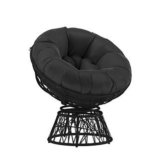 Flash Furniture Swivel Patio Papasan Lounge Chair with Dark Gray Cushion - Accent Chair