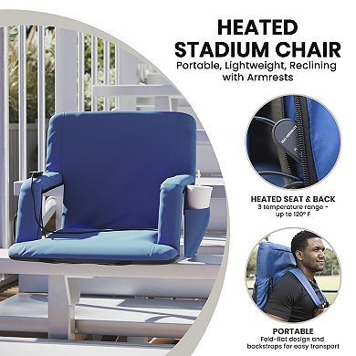 Flash Furniture Foldable Reclining Stadium Chair with Backpack Straps-Heated Back and Seat