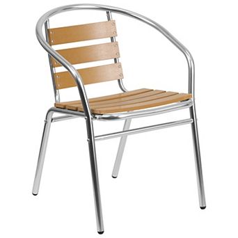 Flash Furniture Commercial Aluminum Indoor-Outdoor Stack Chair with Triple Slat Faux Teak Back