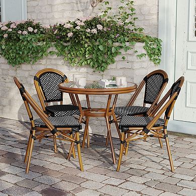 Flash Furniture Indoor/Outdoor Commercial Bistro Set with Table and Four Chairs