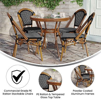 Flash Furniture Indoor/Outdoor Commercial Bistro Set with Table and Four Chairs