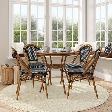Flash Furniture Indoor/Outdoor Commercial Bistro Set with Table and Four Chairs