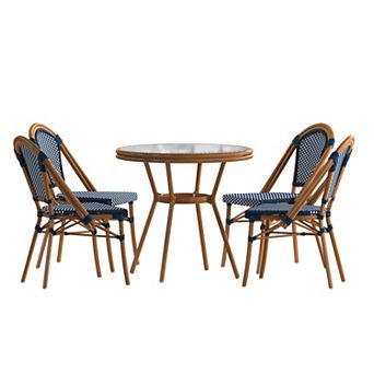 Flash Furniture Indoor/Outdoor Commercial Bistro Set with Table and Four Chairs
