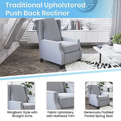 Flash Furniture Push Back Wing Back Pocket Spring Recliner with Side Accent Nail Trim