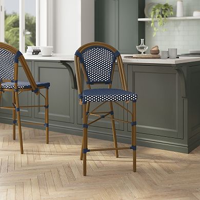 Flash Furniture 2 Pack All-Weather Commercial Paris Stools with Rattan Print Frame