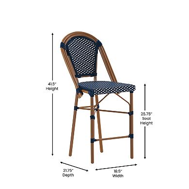 Flash Furniture 2 Pack All-Weather Commercial Paris Stools with Rattan Print Frame