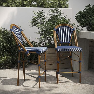 Flash Furniture 2 Pack All-Weather Commercial Paris Stools with Rattan Print Frame