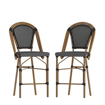 Flash Furniture 2 Pack All-Weather Commercial Paris Stools with Rattan Print Frame