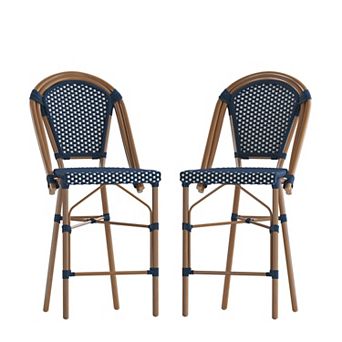 Flash Furniture 2 Pack All-Weather Commercial Paris Stools with Rattan Print Frame