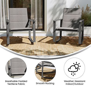 Flash Furniture Set of 2 All Weather Flex Comfort Rocking Chairs with Metal Frames-Black/Black