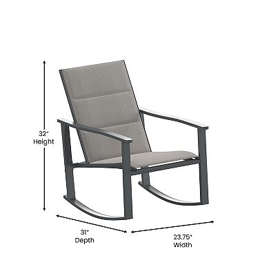 Flash Furniture Set of 2 All Weather Flex Comfort Rocking Chairs with Metal Frames-Black/Black