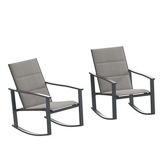 Flash Furniture Set of 2 All Weather Flex Comfort Rocking Chairs with Metal Frames-Black/Black
